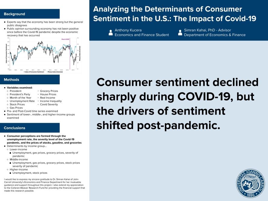 Poster by Anthony Kucera '26: Analyzing the Determinants of Consumer Sentiment in the U.S.: The Impact of Covid-19
